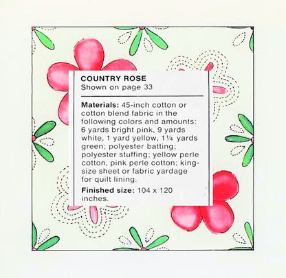 Vintage Sewing Pattern Country Rose Flowers Bed Quilt PDF Instant Digital Download Full Bloom Roses Cotton Applique Block Quilting 104x120