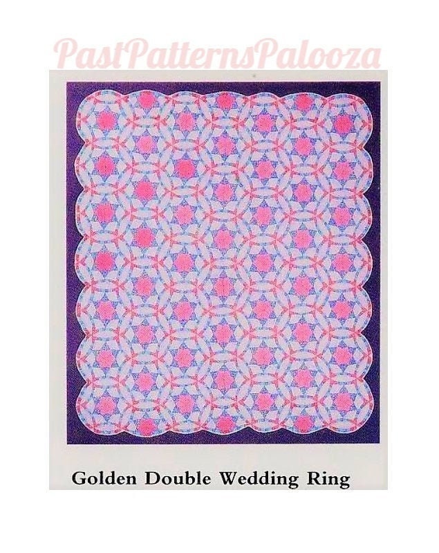 Vintage Sewing Pattern Golden Double Wedding Ring Bed Quilt PDF Instant Digital Download Patchwork Heirloom Rings Stars Bedspread 84 x 96