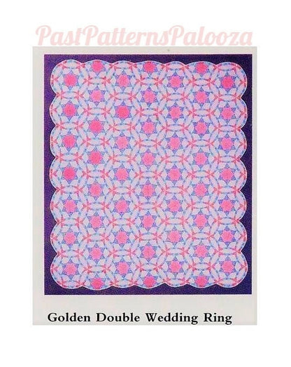 Vintage Sewing Pattern Golden Double Wedding Ring Bed Quilt PDF Instant Digital Download Patchwork Heirloom Rings Stars Bedspread 84 x 96