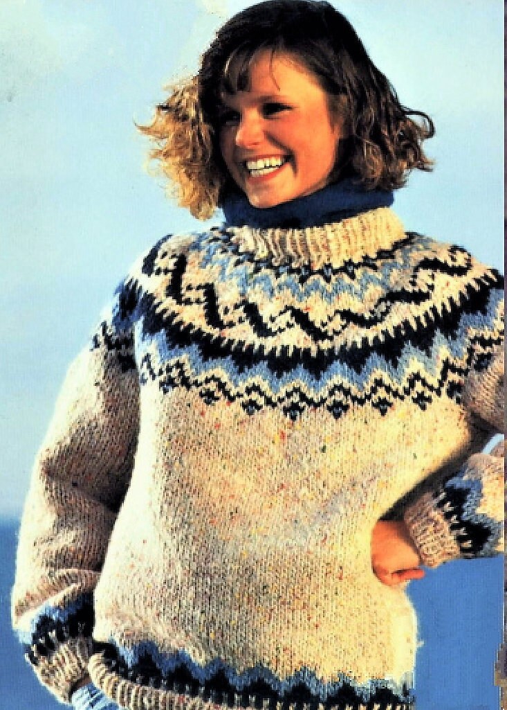 Vintage Knitting Pattern Nordic Icelandic Knit Wool Sweaters Pullover & Cardigan Curled Ribbon Motif PDF Instant Digital Download Fair Isle