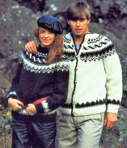 Vintage Knitting Pattern Nordic Icelandic Knit Wool Sweaters Pullover & Cardigan Curled Ribbon Motif PDF Instant Digital Download Fair Isle