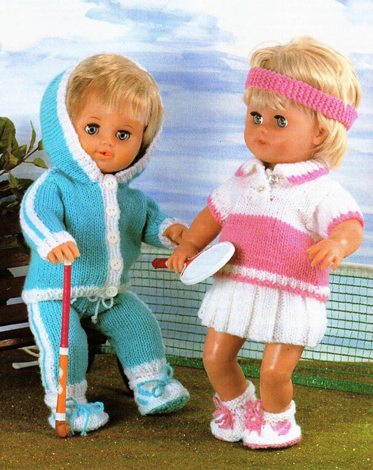 Vintage Knitting Pattern Sporty Doll Clothes for 12-14 15-18 19-22 Inch Dolls Tracksuit Tennis Outfit PDF Instant Digital Download DK