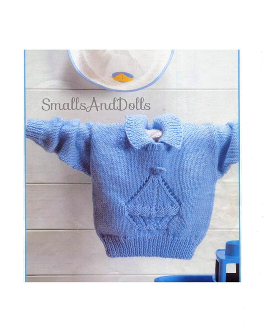 Vintage Knitting Pattern Baby Toddler Eyelet Sailboat Boat Motif Sweater Pullover Jumper PDF Instant Digital Download Newborn - 4 yrs DK