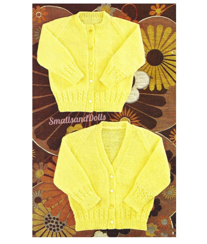 Vintage Knitting Pattern Classic Baby Easy Knit Cardigan Sweaters V Neck Round Neck PDF Instant Digital Download 6m - 2 yrs 4 Ply