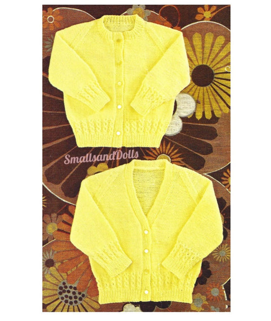 Vintage Knitting Pattern Classic Baby Easy Knit Cardigan Sweaters V Neck Round Neck PDF Instant Digital Download 6m - 2 yrs 4 Ply