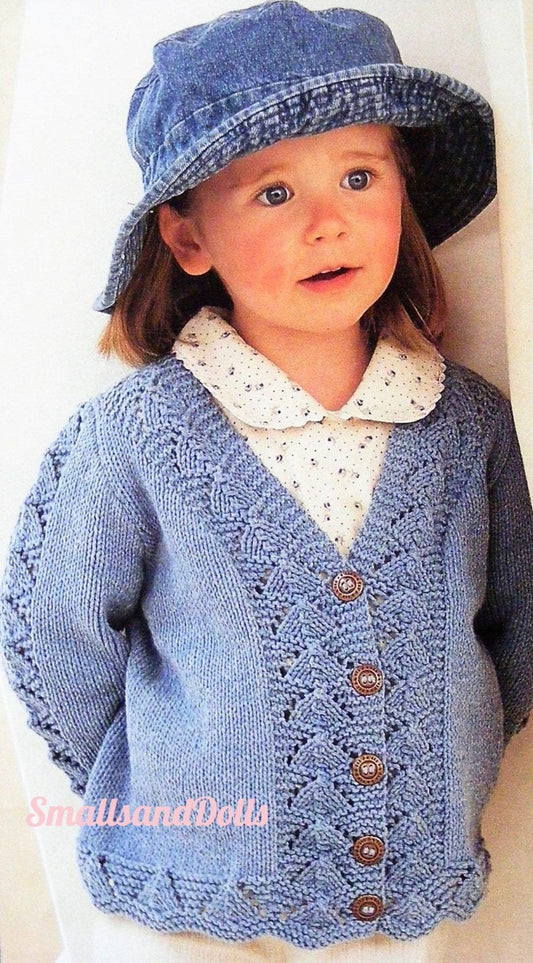 Vintage Knitting Pattern Toddler to Big Girl Cardigan Sweater Lacy Triangles Flying Geese Border PDF Instant Digital Download 18m-10 yrs DK