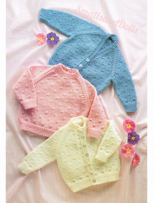 Vintage Knitting Pattern Textured Baby Raglan Sweaters Pullover and Cardigans PDF Instant Digital Download 0-18m DK 8 Ply