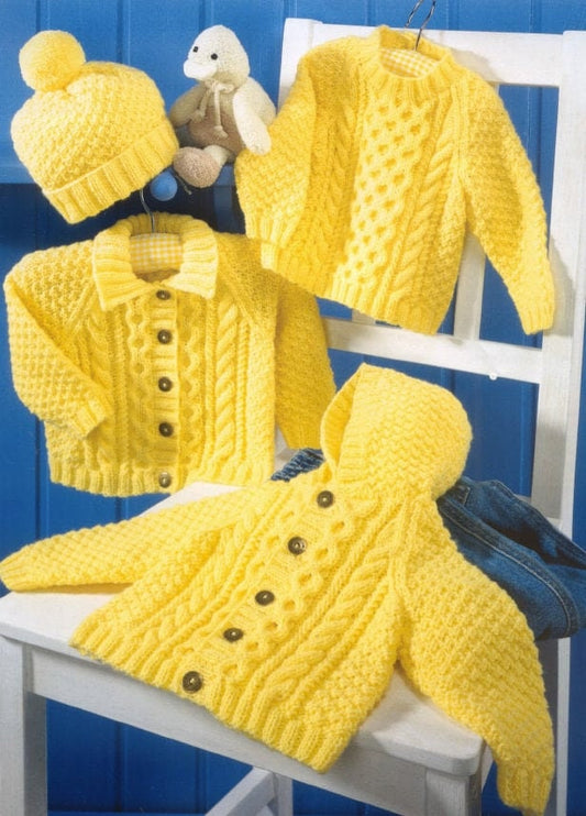 Vintage Knitting Pattern Baby Toddler Cable Knit Cardigan Jacket Pullover Sweater Hat Set PDF Instant Digital Download 0-6 yrs DK 8 Ply