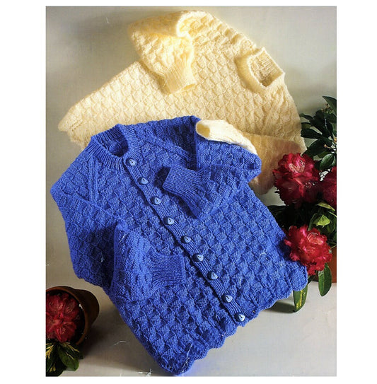 Vintage Knitting Pattern Boy Girl Childs Basket Weave Sweaters Pullover and Cardigan PDF Instant Digital Download 2-11 yrs DK
