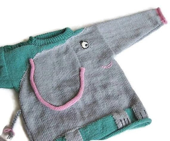 Vintage Knitting Pattern Childs Kids Elephant Sweater PDF Instant Digital Download Toddler Animal Pullover Sweater 2 3 4 yrs 5 Ply
