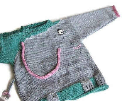 Vintage Knitting Pattern Childs Kids Elephant Sweater PDF Instant Digital Download Toddler Animal Pullover Sweater 2 3 4 yrs 5 Ply