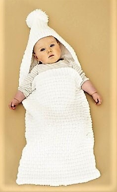 Vintage Knitting Pattern Baby Bunting Basketweave Sleeping Bag with Hood and Travel Blanket PDF Instant Digital Download 0-1 yr DK 8 Ply