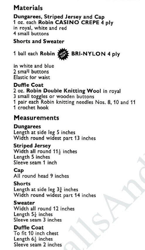 Vintage Knitting Pattern 12" Teddy Bear Clothes 3 Outfits PDF Instant Digital Download DK 8 Ply 4 Ply