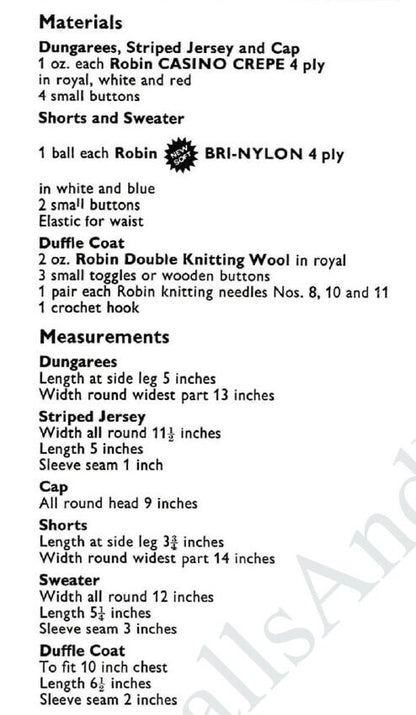 Vintage Knitting Pattern 12" Teddy Bear Clothes 3 Outfits PDF Instant Digital Download DK 8 Ply 4 Ply