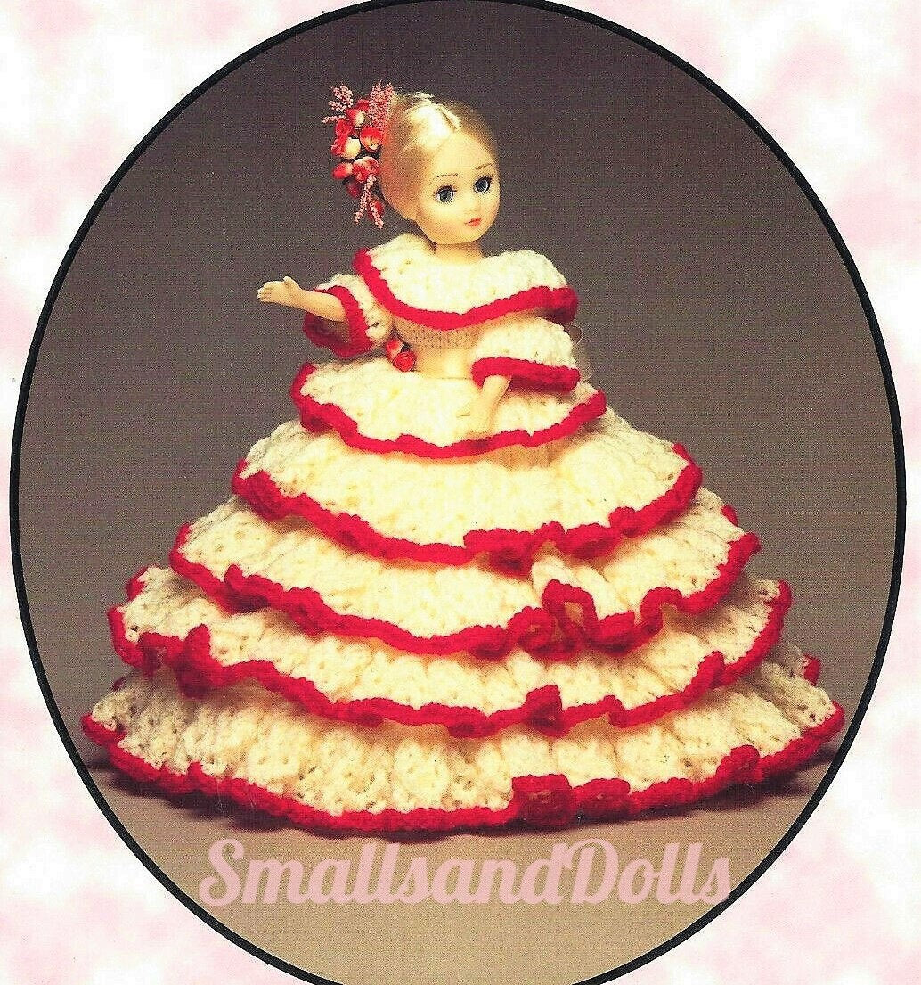 Vintage Knitting Pattern Beautiful Tiered Ruffle Gown Dress for 15 Inch Dolls PDF Instant Digital Download DK 8 Ply