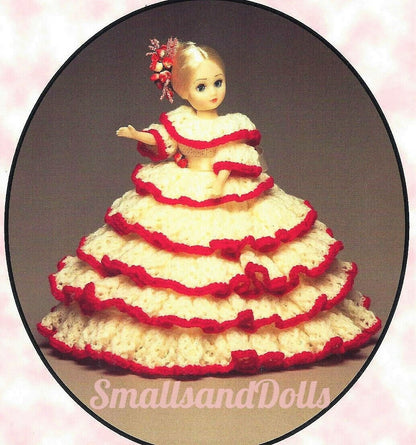 Vintage Knitting Pattern Beautiful Tiered Ruffle Gown Dress for 15 Inch Dolls PDF Instant Digital Download DK 8 Ply
