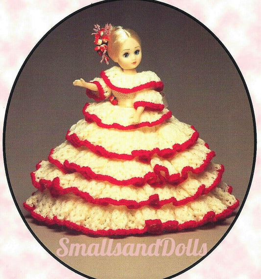 Vintage Knitting Pattern Beautiful Tiered Ruffle Gown Dress for 15 Inch Dolls PDF Instant Digital Download DK 8 Ply