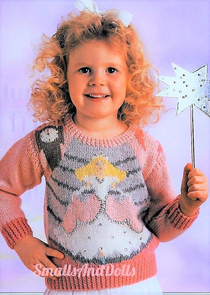 Vintage Knitting Pattern Childs Girls Princess Sweater PDF Instant Digital Download Pullover Jumpers 4-9 yrs DK 8 Ply