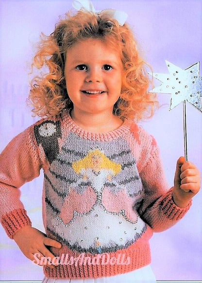 Vintage Knitting Pattern Childs Girls Princess Sweater PDF Instant Digital Download Pullover Jumpers 4-9 yrs DK 8 Ply