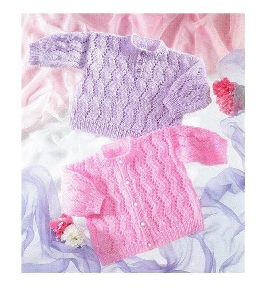 Vintage Knitting Pattern Baby Zig Zag Sweater and Cardigan Jumpers PDF Instant Digital Download 0-12 m DK 8Ply