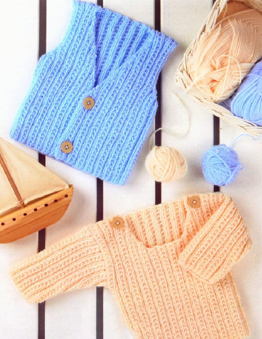 Vintage Knitting Pattern Baby to Toddler Boy Rib Sweater & Waistcoat Vest Set PDF Instant Digital Download 0 - 2 yrs DK