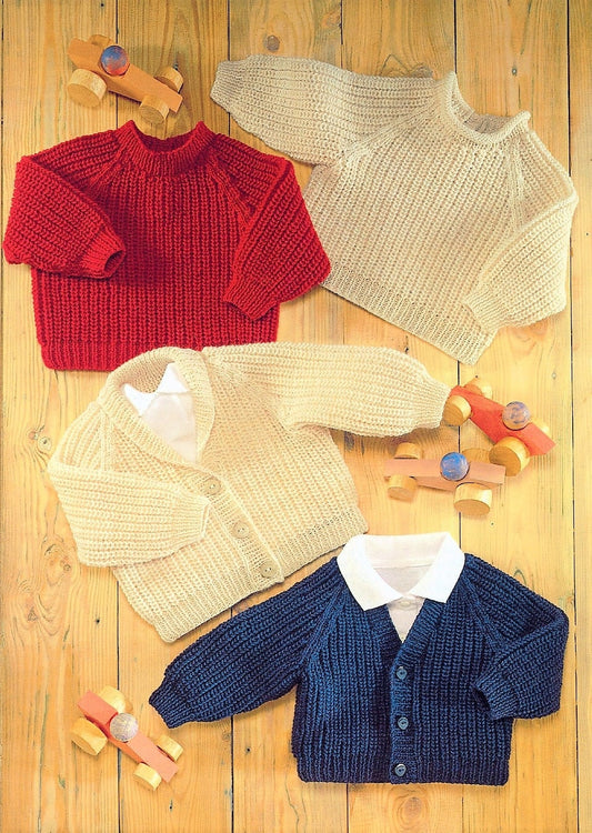 Vintage Knitting Pattern Baby Toddler Child Fishermans Rib Brioche Stitch Cardigans Sweaters PDF Instant Digital Download 0-6 yrs DK 8 Ply