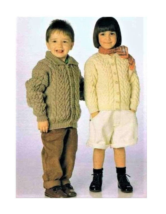 Vintage Knitting Pattern Toddler to Big Boys Girls Aran Cardigan Jackets Cable & Moss Stitch PDF Instant Digital Download 2-12 yrs 10 Ply