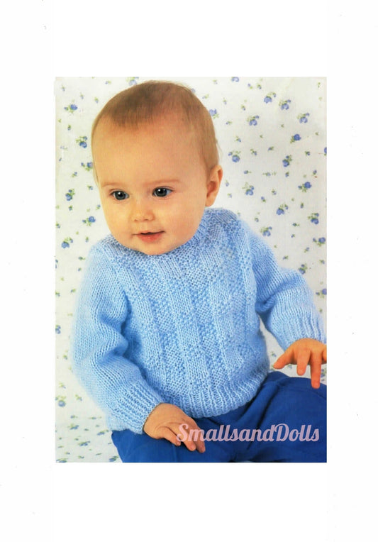 Vintage Knitting Pattern Classic Baby Round Neck Jumper Sweater PDF Instant Digital Download 0-2yrs DK 8 Ply