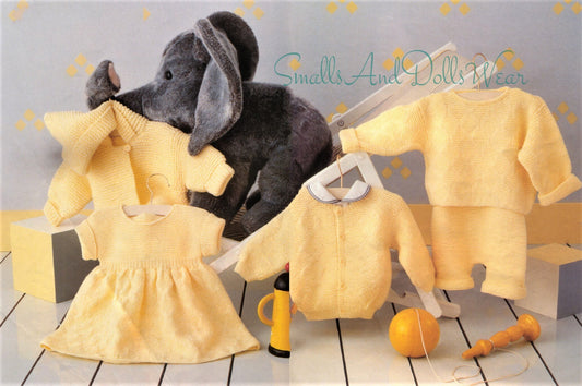 Vintage Knitting Pattern Baby Boy Girl 8 Piece Diamonds Layette Set PDF Instant Digital Download Dress Jacket All In One 3-12m 4 Ply