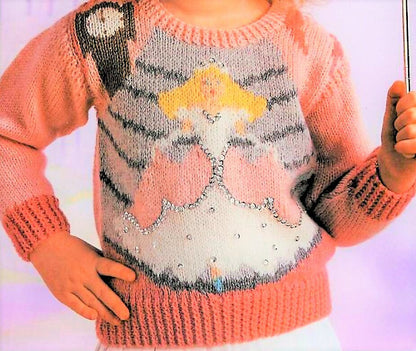 Vintage Knitting Pattern Childs Girls Princess Sweater PDF Instant Digital Download Pullover Jumpers 4-9 yrs DK 8 Ply