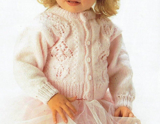 Vintage Knitting Pattern Baby Toddler Flower Diamond Panel Cardigan Sweater PDF Instant Digital Download 6m -4 yrs DK 8 Ply