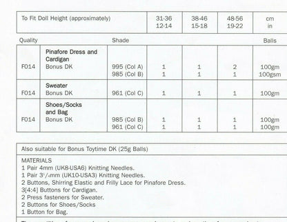 Vintage Knitting Pattern Doll Pinafore Dress Cardigan Sweater Purse Shoes Socks 12-14 15-18 19-22 Inch Dolls PDF Instant Digital Download DK