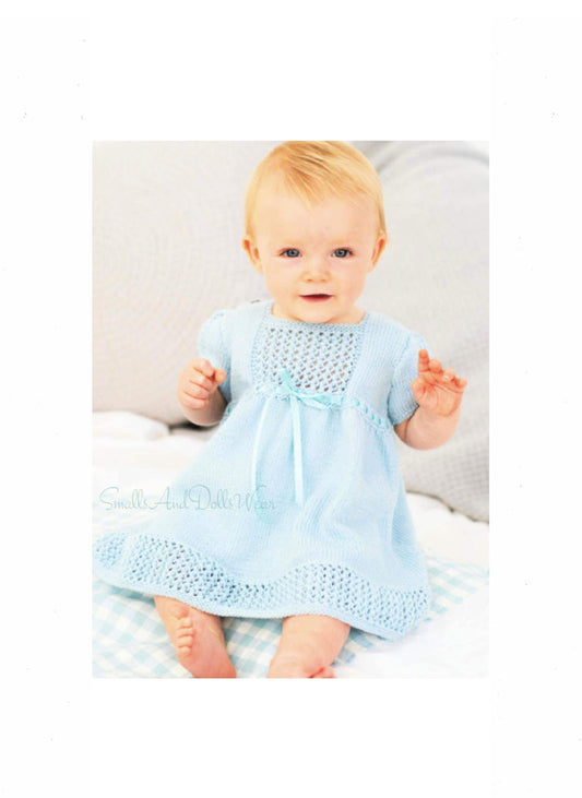 Vintage Knitting Pattern Knit Baby To Toddler Girl Eyelet Stitch Ribbon Dress Instant PDF Digital Download 6-24 Months 4 Ply