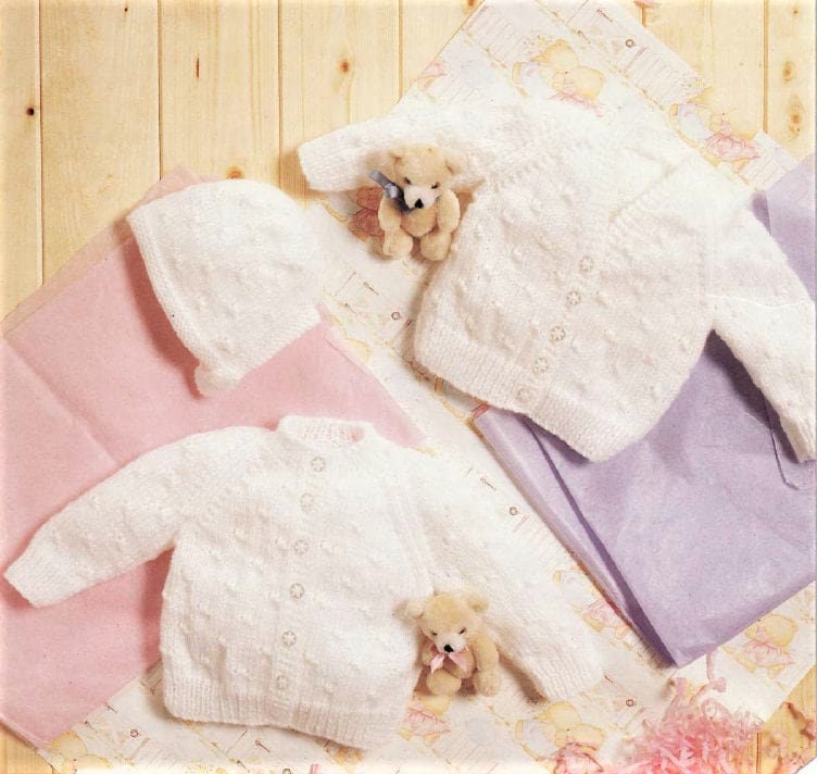 Vintage Knitting Pattern Waterwheel Baby Cardigan Sweaters & Bonnet Set Pretty Texture PDF Instant Digital Download Preemie- 9m DK 8 Ply