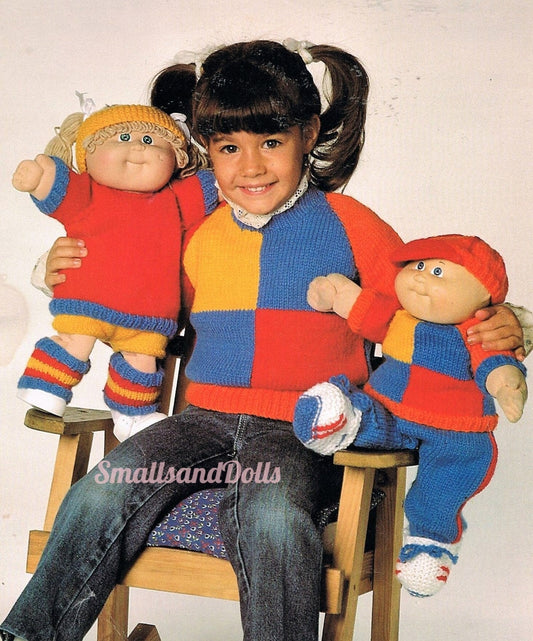 Vintage Knitting Pattern 16" Cabbage Patch Kids Doll Clothes Girl Boy Jogging Suits Sports Wear PDF Instant Digital Download 10 Ply