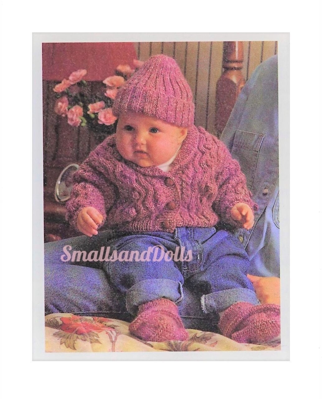 Vintage Knitting Pattern Knit Baby Aran Cardigan Sweater Hat Shoes Set PDF Instant Digital Download Bobble Cables 0-9m DK