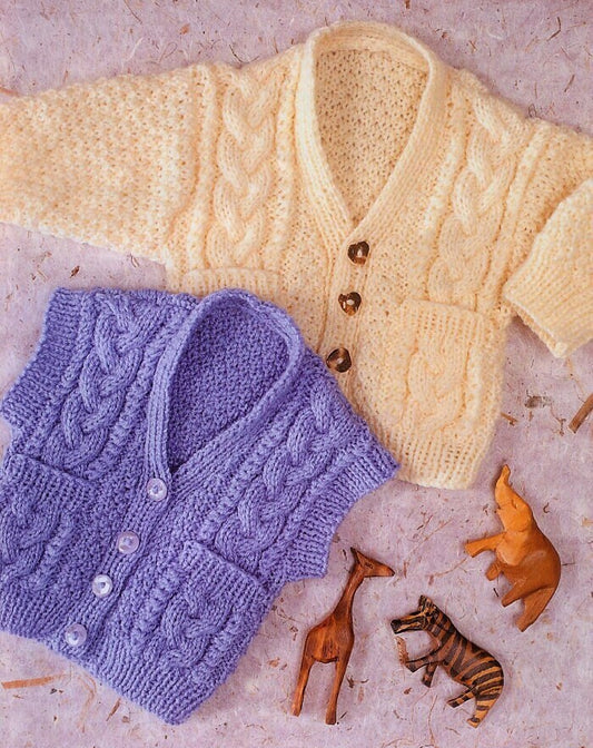 Vintage Knitting Pattern Baby Toddler Boy Cabled Cardigan Sweater and Vest Set PDF Instant Digital Download 0-4 years DK