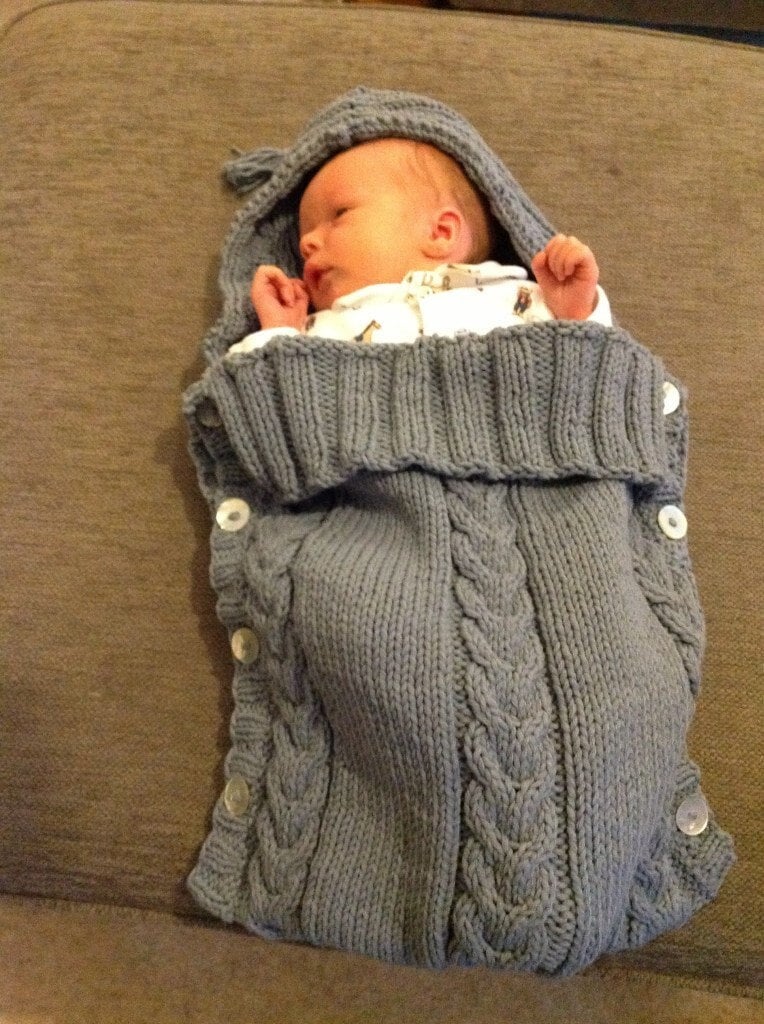 Vintage Knitting Pattern Baby Bunting Cable Knit Sleeping Bag with Hood PDF Instant Digital Download Aran 10 Ply