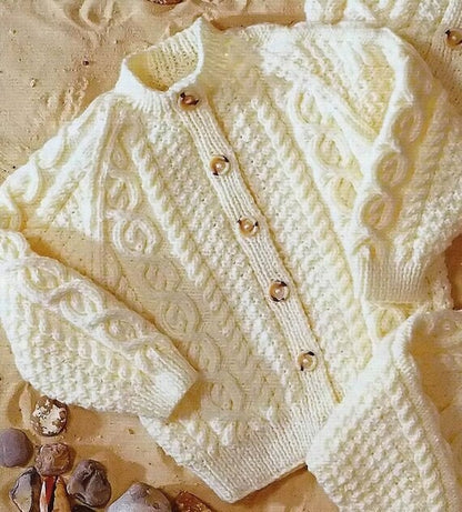 Vintage Knitting Pattern Toddler to Big Boys Girls Cable Aran Cardigan Sweaters PDF Instant Digital Download Jumper 18m - 10 Years 10 Ply