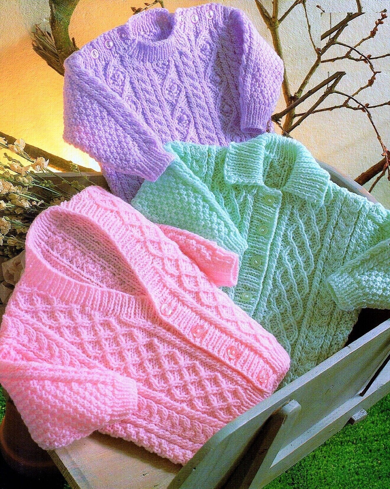 Vintage Knitting Pattern Baby Cable Paneled Cardigan Pullover Sweaters PDF Instant Digital Download 0- 24m DK 8 Ply