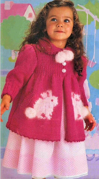 Vintage Knitting Pattern Toddler Girls Bunny Rabbit Sweater Coat PDF Instant Digital Download 2-4 Yrs Angora Wool Blend Easter Vest Jacket