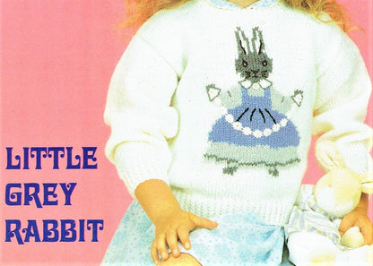 Vintage Knitting Pattern Girls Bunny Rabbit Sweater PDF Instant Digital Download 2-9 Yrs 5 Ply DK 8 Ply  Mrs Cottontail Easter Jumper