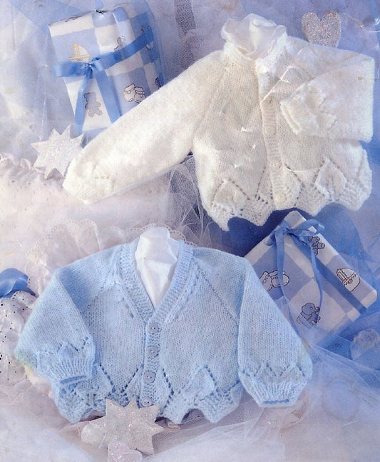 Vintage Knitting Pattern Knit Baby Boy Girl Toddler Diamond Leaf Border Cardigan Sweaters PDF Instant Digital Download 0-6 yrs DK 8 Ply