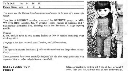 Vintage Knitting Pattern Doll Clothes Fancy Dress Set Pantsuit Pant Suit for 14 16 18 Inch Dolls PDF Instant Digital Download 4 Ply