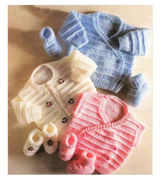 Vintage Knitting Pattern Baby Wrapover Crossover Cardigan Sweater Vest Booties PDF Instant Digital Download Preemie to 18m 3-24 pds DK 4 Ply