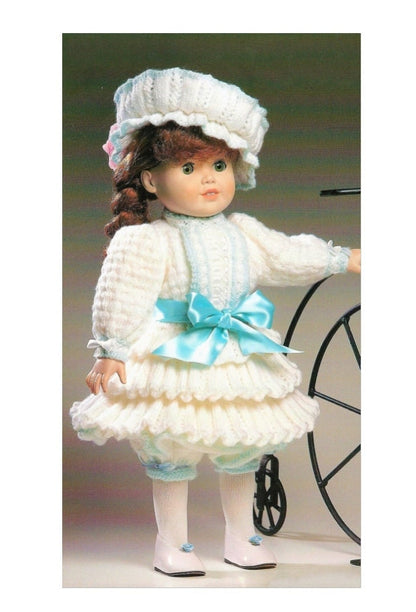 Vintage Knitting Pattern for 18 Inch Dolls Pretty Frilly Tiered Dress Hat Outfit PDF Instant Digital Download Old Fashioned Dolly DK 8 Ply