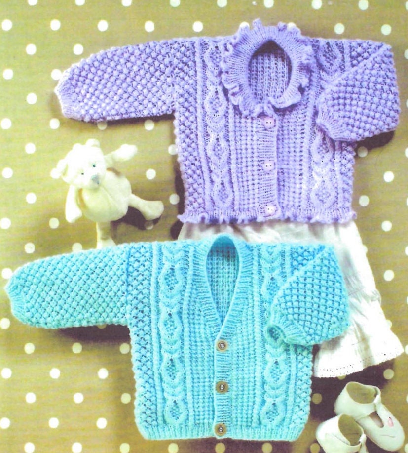 Vintage Knitting Pattern Baby Toddler Girl Boy Cable Cardigans V Neck and Frilled Neck PDF Instant Digital Download 0-6 yrs DK