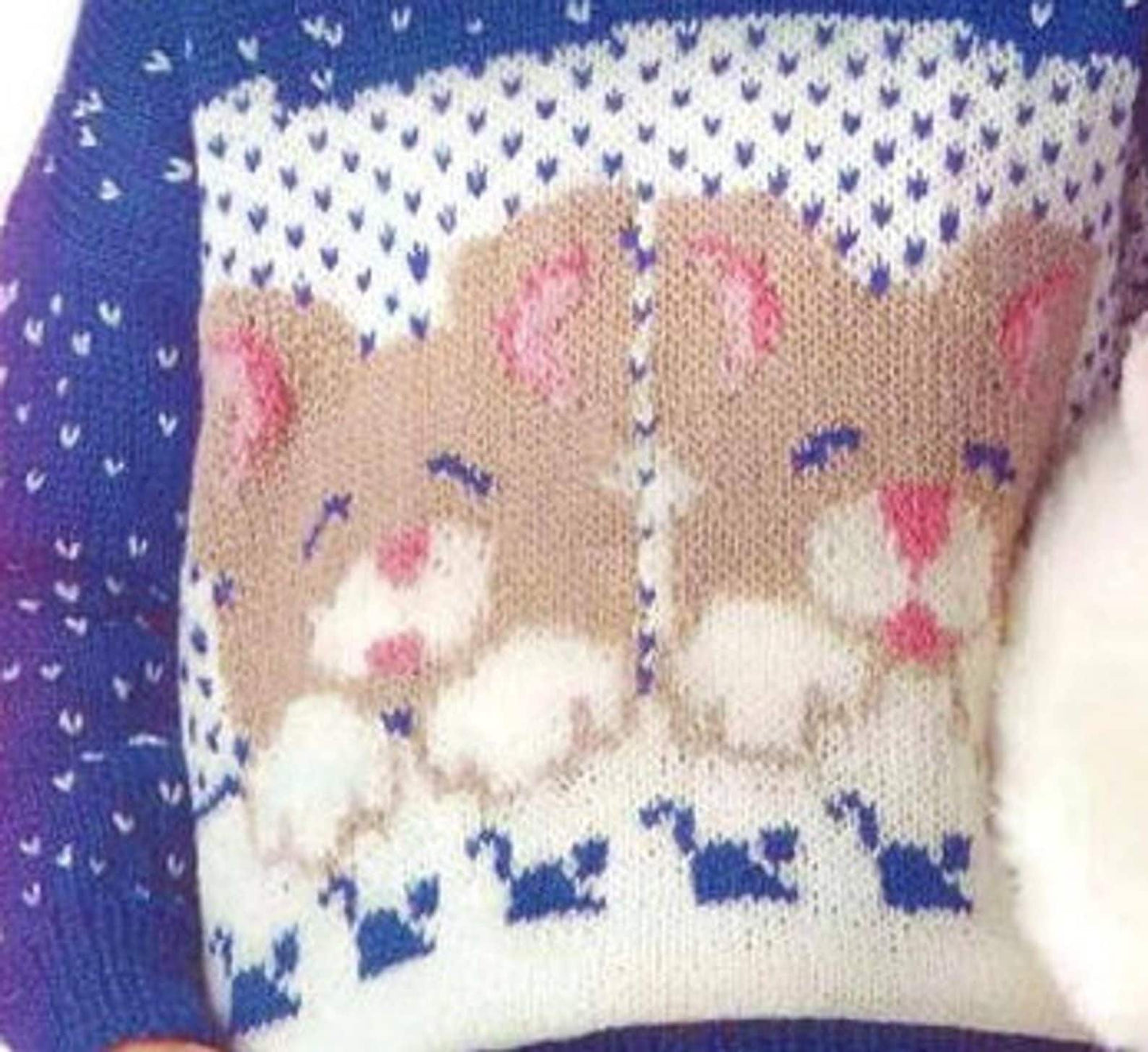 Vintage Knitting Pattern Child Girls Sleepy Kitty Cats Pullover Sweater PDF Instant Digital Download Animal Jumper Fair Isle 4 6 8 Yrs 5 Ply