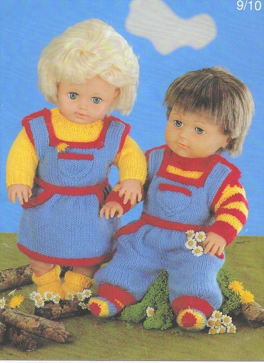 Vintage Knitting Pattern Boy Girl Doll Play Clothes Pinafore Dress Dungaree Outfits 12-14 15-18 19-22 " Dolls PDF Instant Digital Download