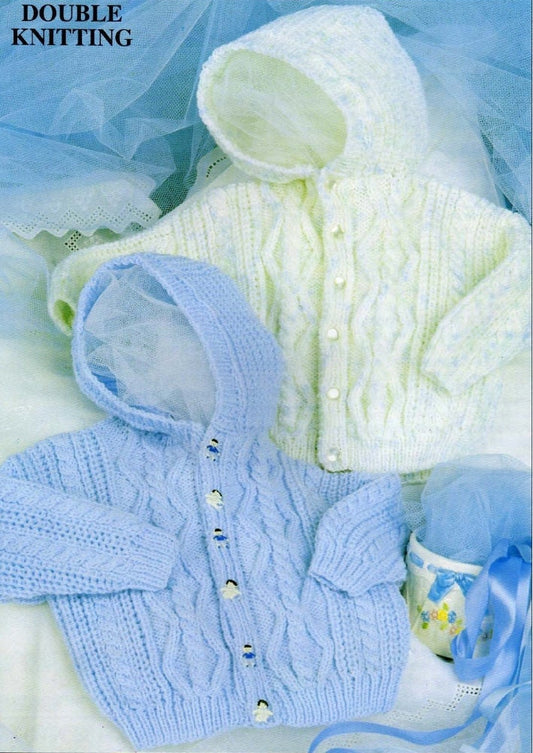 Vintage Knitting Pattern Baby Toddler Cable Front Hooded Cardigan Jacket PDF Instant Digital Download 6m -4 yrs DK